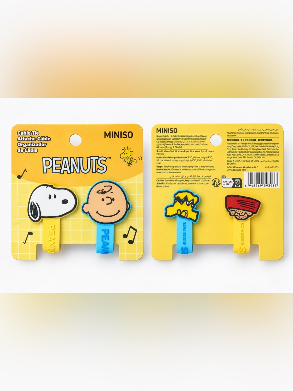 🎵💛 MINISO Peanuts Snoopy & Charlie Brown Cable Organizers | 2-Pack | NWT 🐶💙